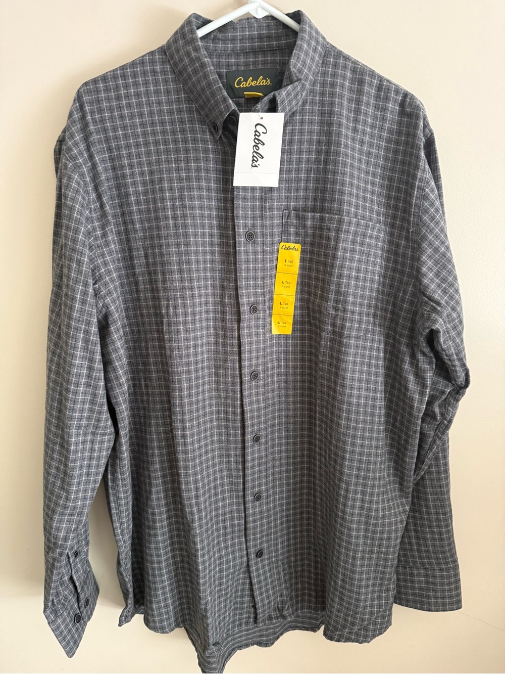 New Mens large tall Cabelas flannel 100% cotton button up shirt gray navy soft